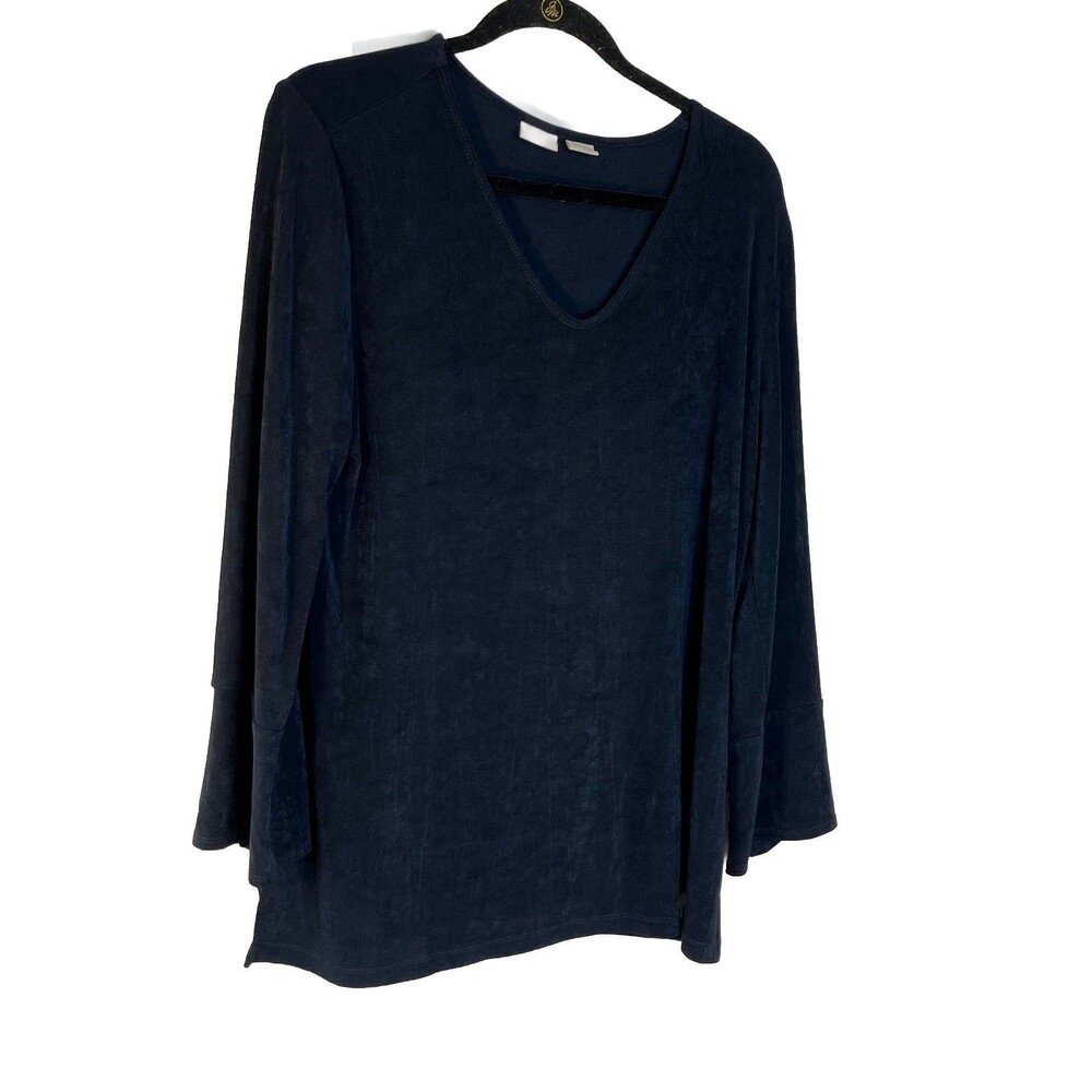 Chico's Traveler's Black Slinky V neck long sleeve 2 L (15